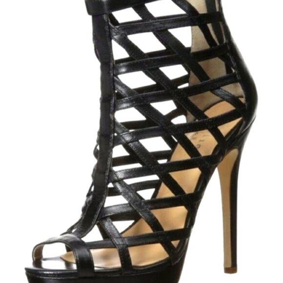 Nicole Miller Artelier 'Amelia' Caged Leather Platform Heels Black Size 7.5 - Picture 2 of 16